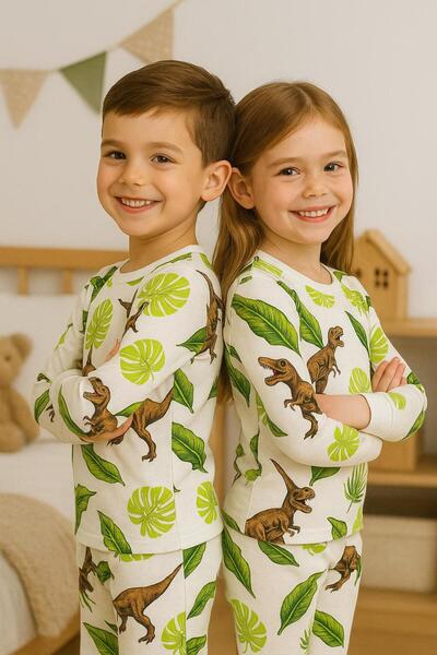 İsobel Kids DİNAZOR DESENLİ KIZ ERKEK ÇOK ŞİRİN PİJAMA TAKIMI