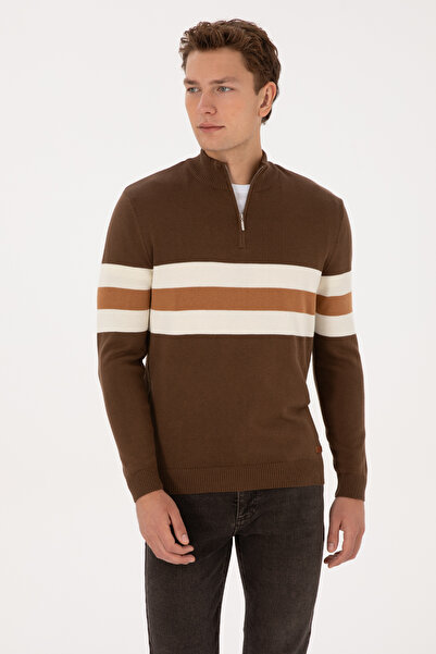 U.S. Polo Assn. Men's Regular Fit Half Zip Brown Sweater 50315034-Vr029