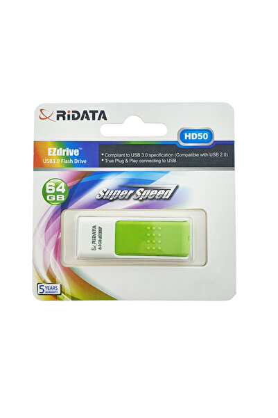 ridata USB 3.0 Flash Drive 64GB, EZdrive HD50, retractable connector, green