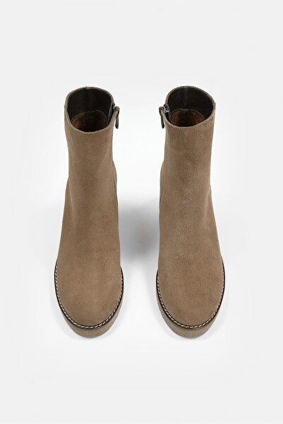 NILUFARR Μπότες Maranda Mink Suede από γνήσιο δέρμα με σφήνα τακούνι