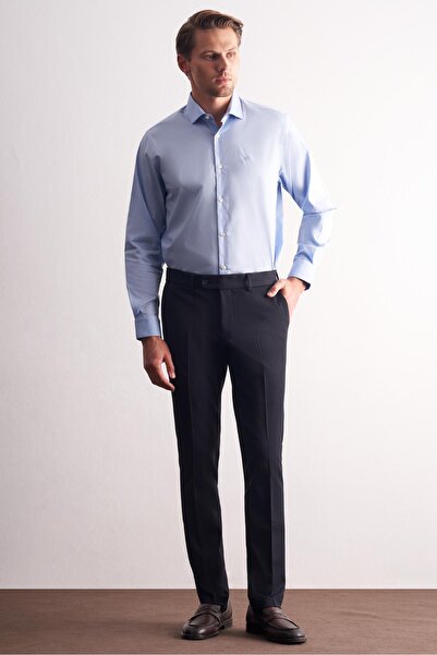 İmza Navy Blue Side Pocket Open Leg Flexible Slim Fit Classic Casual Trousers 1003255153