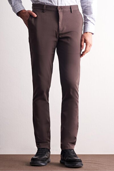 İmza Dark Brown Side Pocket Straight Leg Cotton Slim Fit Chino Casual Trousers 1003255165