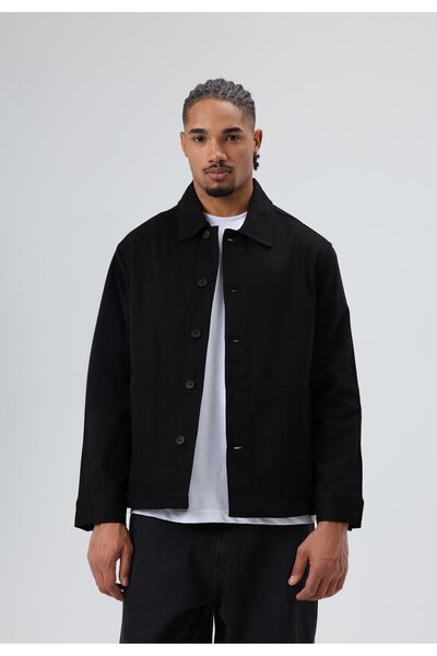 VAMOSCLO سترة جبردين سوداء بقصة مربعة