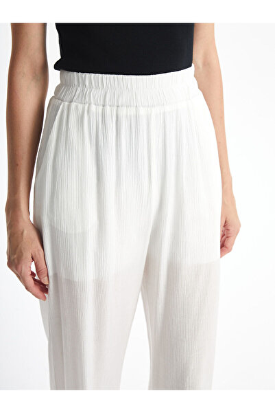 LC Waikiki Lcw Vision Ecru Elastic Waist Textured Women's Trousers