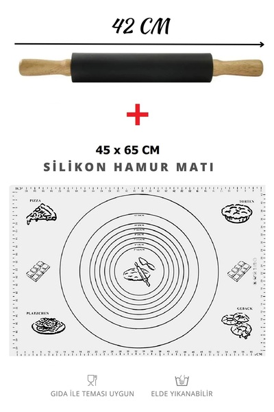 ZUZU MADE 2'li Set Beyaz 45x65 Cm Silikon Hamur Açma Matı Ve Bambu Saplı Sili...