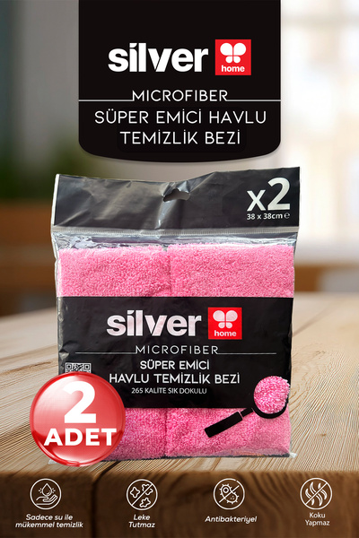 SİLVER HOME Overloklu Mikrofiber Süper Emici 2'li Havlu Temizlik Bezi-Pembe