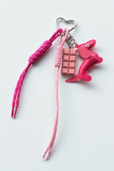 TAKIŞTIR Pink Color Dog Figured Bag Charm/ Keychain
