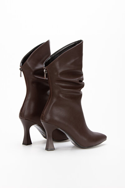 MİCONİ Özel Tasarım İnce Topuklu Büzgülü Fermuarlı Bot