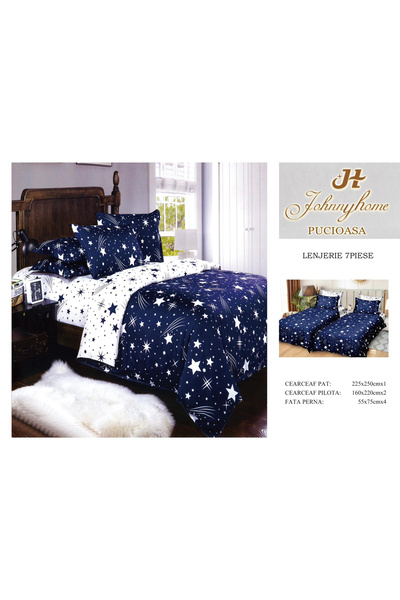 FIONNA.RO Lenjerie Din Bumbac Satinat 7 Piese Cu 2 Cearceafuri Pilota - Bleum...