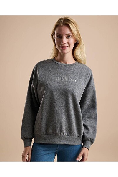 R&B سويت شيرت مطبوع برقبة دائرية وأكمام طويلة