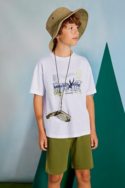 MAYORAL Boy's 8-18 Years Old Patterned Double Shorts Set 6683 White-Green