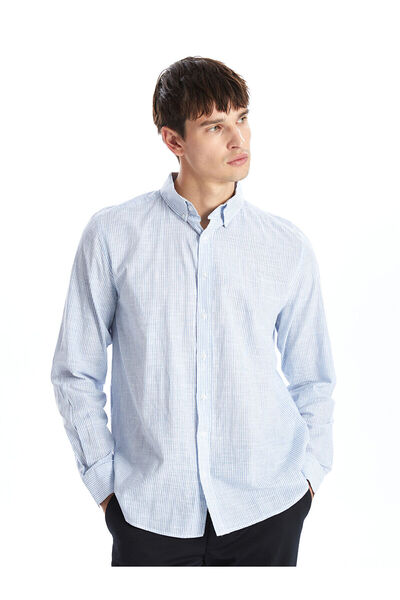 LC Waikiki Чоловіча сорочка з попліну в смужку з довгим рукавом