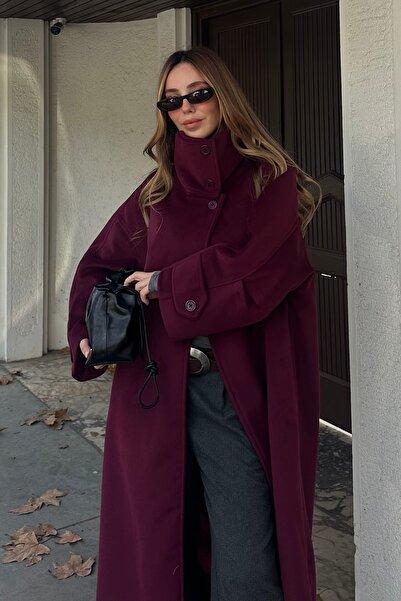 Laluvia Burgundy Vittoria Buttoned Collar Coat - 2511