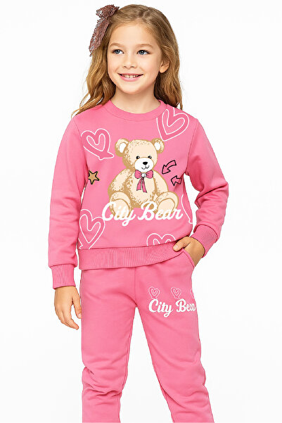MODANINO Girl's 2-Thread Plain Teddy Bear B Printed Top-Bottom Set-3 -10 Years Old 12415
