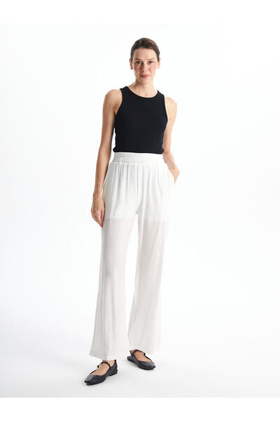 LC Waikiki Lcw Vision Ecru Elastic Waist Textured Women's Trousers