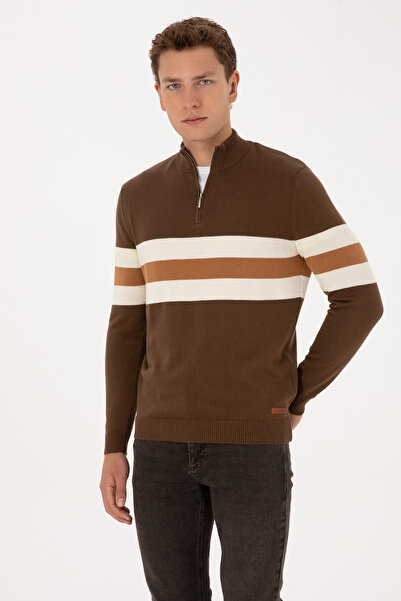 U.S. Polo Assn. Men's Regular Fit Half Zip Brown Sweater 50315034-Vr029