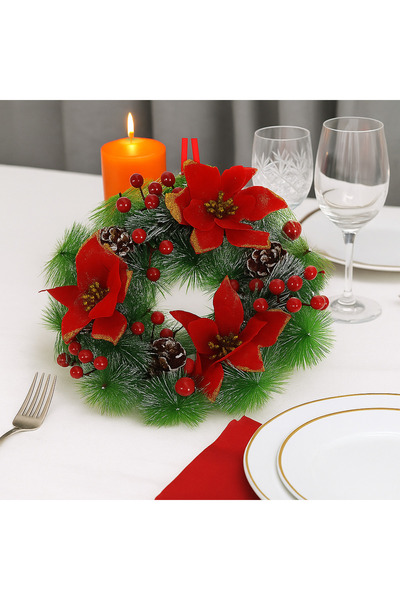 zola Decorative Christmas wreath, 30 cm, artificial fir tree, red decorations, for table/door