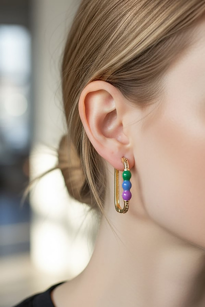 TAKIŞTIR Gold Color Stone Detailed Earrings (Pair)