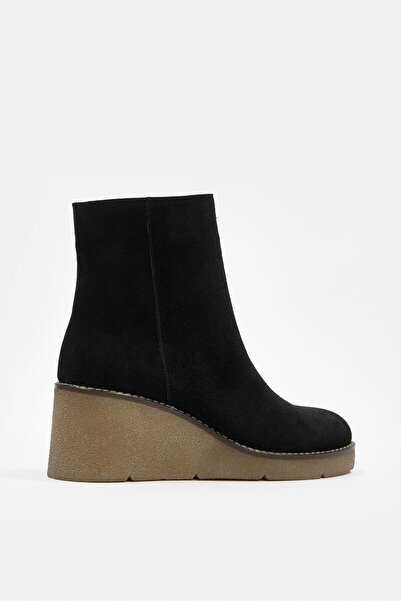 NILUFARR Maranda Black Suede Genuine Leather Wedge Heel Boots