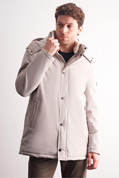 İmza Stone Color Fading Hooded Mock Neck Slitless Flexible Classic Coat 1008255165