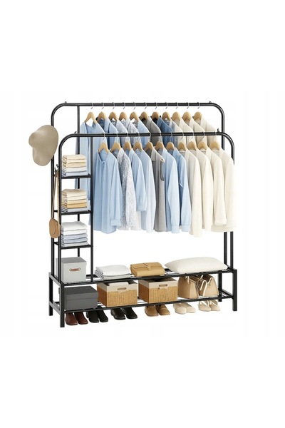 zola Double hanger and shoe rack, 2 shelves, 3 shelves, 4 hooks, steel, 110x55x160 cm
