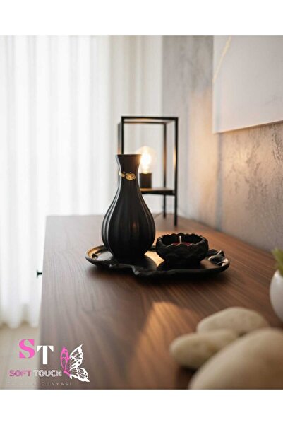 Soft Touch SOFT dekoratif gold detaylı vazo ve mumluk seti