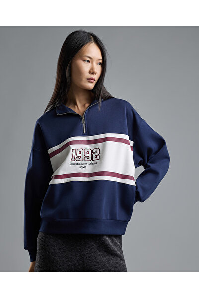 R&B سويت شيرت قصة فضفاضة ألوان متباينة وأكمام طويلة