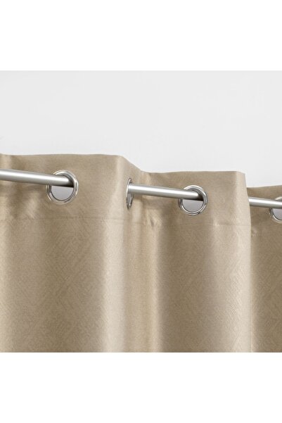 OEM Decorative beige shiny curtain with embossed stripes and rings 140x260cm