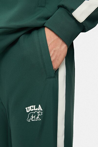 UCLA Salvador Dark Green Shrink-Fit Cuffed Elasticated Printed Standard Fit Men's Tracksuit Bottoms