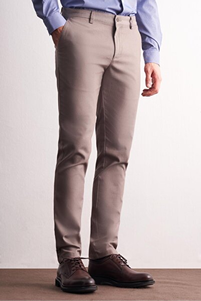 İmza Mink Side Pocket Straight Leg Cotton Slim Fit Chino Casual Trousers 1003255165