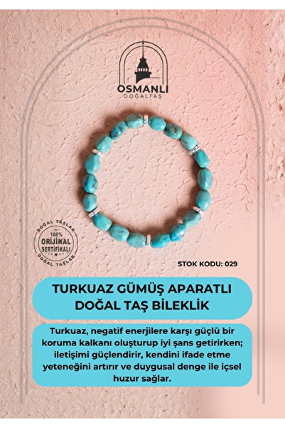 OSMANLI DOĞAL TAŞ Certified Silver Apparatus Turquoise Natural Stone Bracelet (Sk:029)