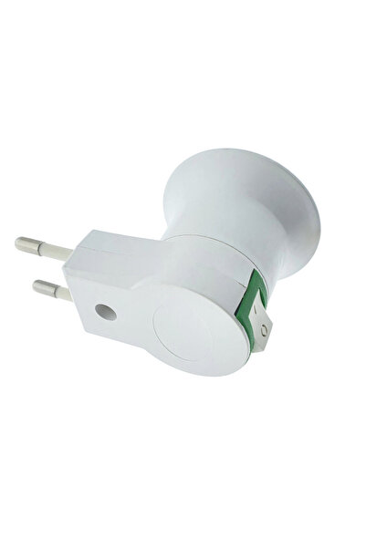 OEM Adaptor soclu bec E27 cu întrerupător încorporat, alb, compact, dimensiuni 85 x 48 x 45 mm
