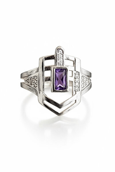 TAKIŞTIR Silver Color Purple Stone Detailed Adjustable Ring