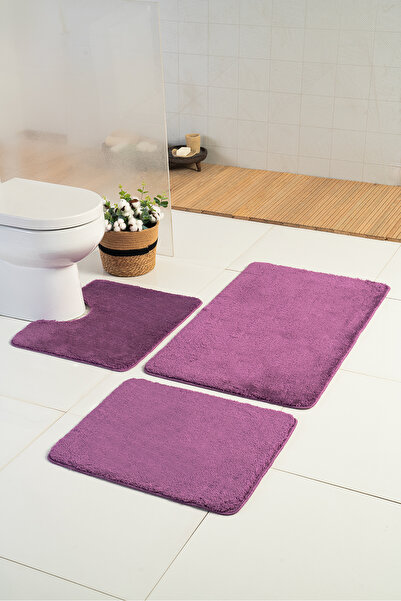 Moda Dekor Akrilik Uni Mor 60x100-60x50-60x50cm 3'lü Banyo Paspası , Halı