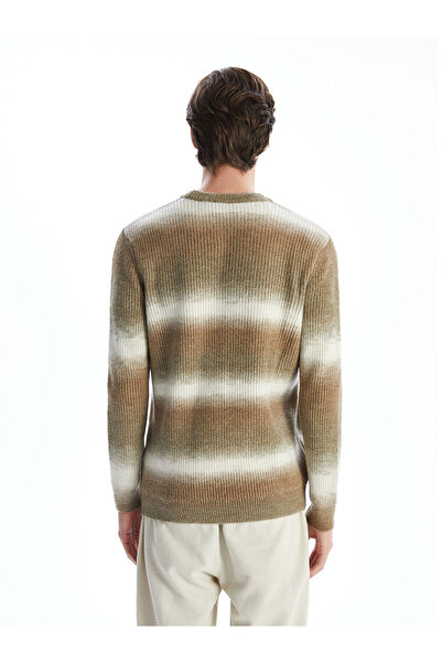 LC Waikiki Ανδρικό πλεκτό πουλόβερ με μακρυμάνικο ριγέ λαιμόκοψη LCWAIKIKI Classic Beige