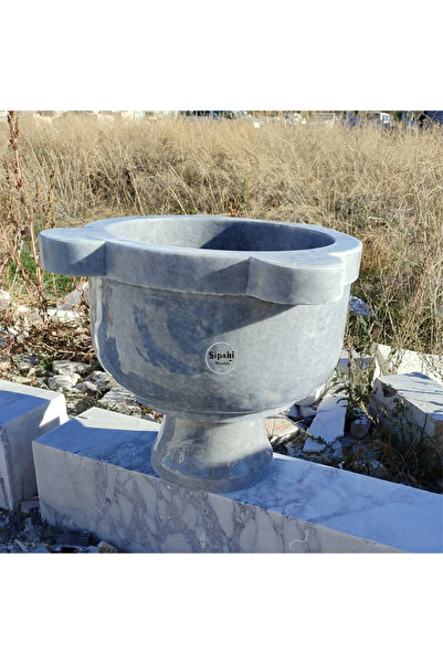SİPAHİMARBLE Gri Mermer Gider Delikli Yüksek Ayaklı Düz Kurna