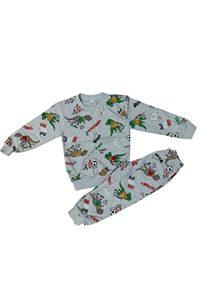 TUGSE Football Patterned Dinosaur Children's Pajama Set 100% Cotton
