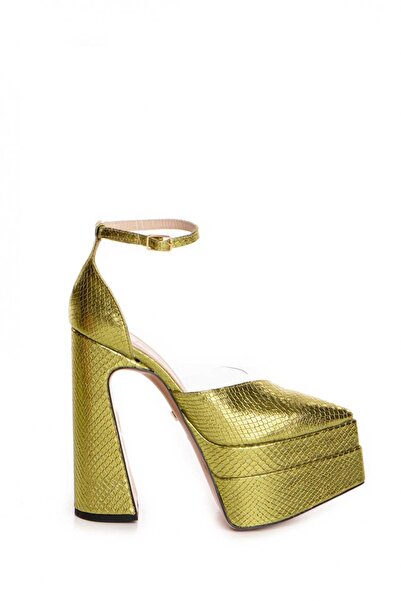 Vanilla Days Kyra Metallic Green Leather Platform Sandals - 5cm Platform, 13cm Heel, Summer Wear