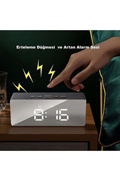 HyMark Dijital Çalar Saat Usb/Pil Aynalı LED Termometre Alarm Gece Modlu Eletronik Saat