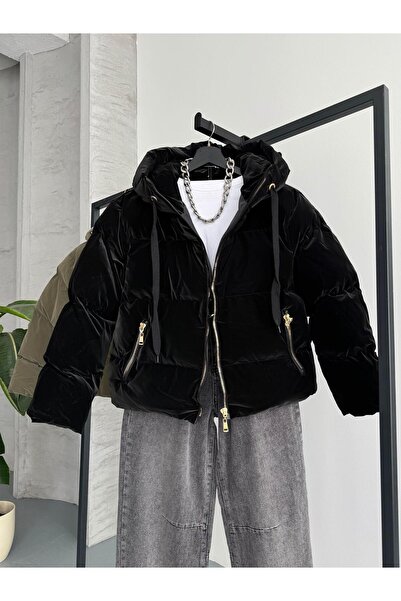 FERZOLAİO Hooded Gold Black Inflatable Coat