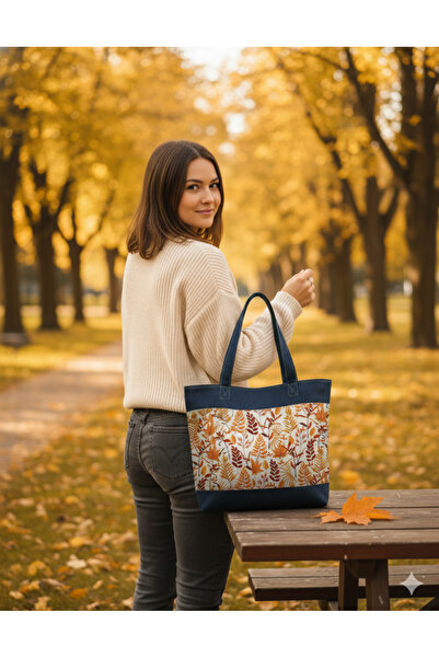 Otay Handmade Handmade Autumn Leaves Patterned Denim Bag