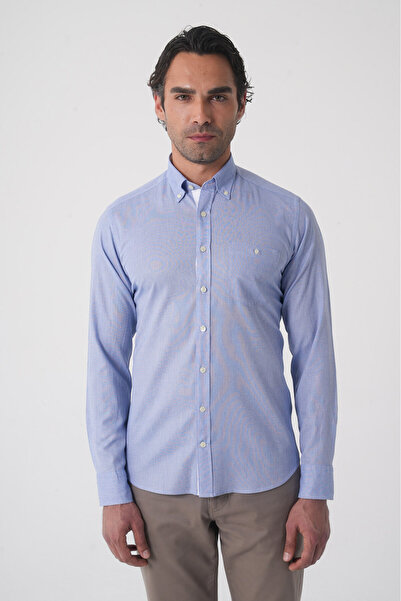 Bisse Men's Regular Fit Long Sleeve Blue Shirt
