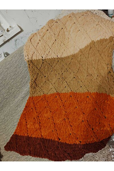 Dodemert Home بطانية أليز بافي بألوان الخريف محبوكة يدويًا 100 × 150 سم