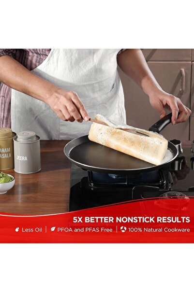 Vinod Zest Non-Stick Flat Griddle (Tawa), 11 inch, Black