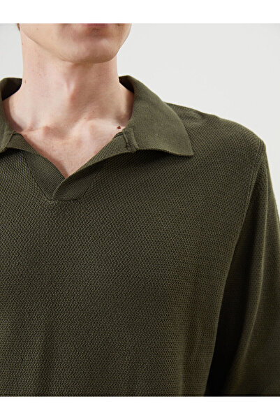 LC Waikiki Southblue Khaki Polo Neck Long Sleeve Men's Knitwear Sweater