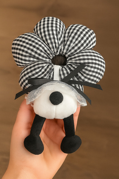 Bymiel Fluffy Bagel Style Fabric Plush Hair Clip – Black and White Pattern