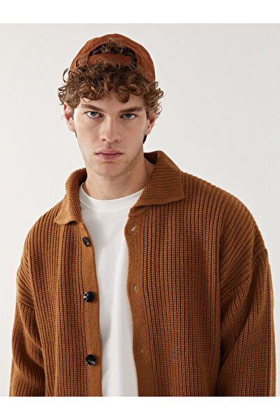 LC Waikiki Brown Standard Fit Polo Collar Men's Knitwear Cardigan