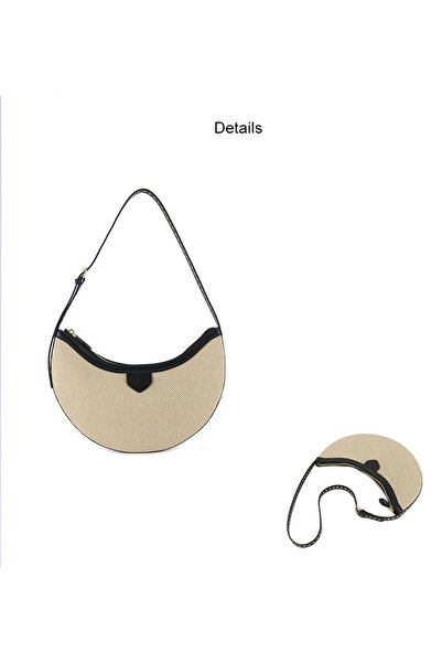 Birs Atelier Yoyo Shoulder Bag, cowhide & raffia combination crescent armpit bag