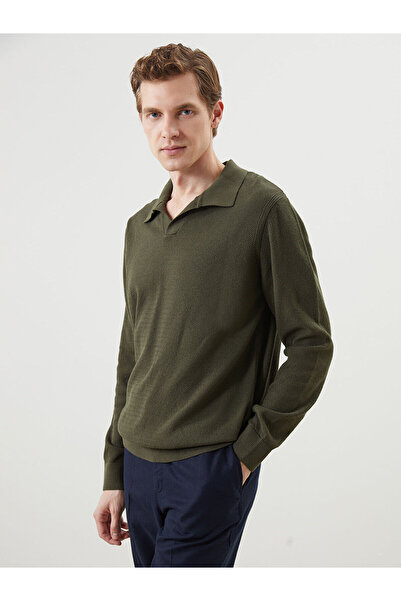 LC Waikiki Southblue Khaki Polo Neck Long Sleeve Men's Knitwear Sweater