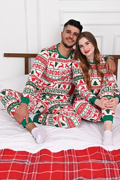 Welike Men's pajamas with Christmas motifs Green
